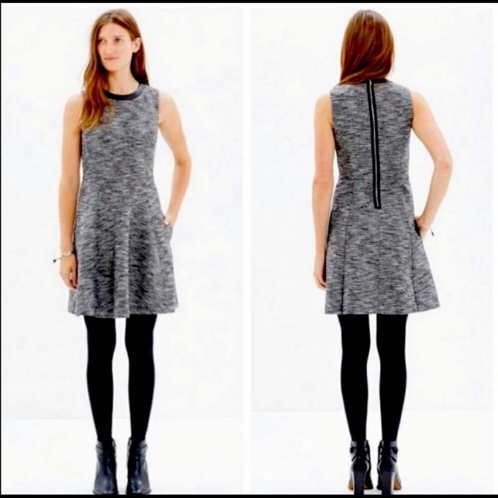 EUC Madewell Tweed Skater Dress With Faux Leather Trim